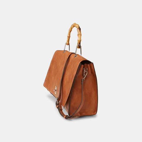 Bolso de mano de mujer con asa de bambú, Piel Bolso de mano de mujer con asa de bambú, Piel